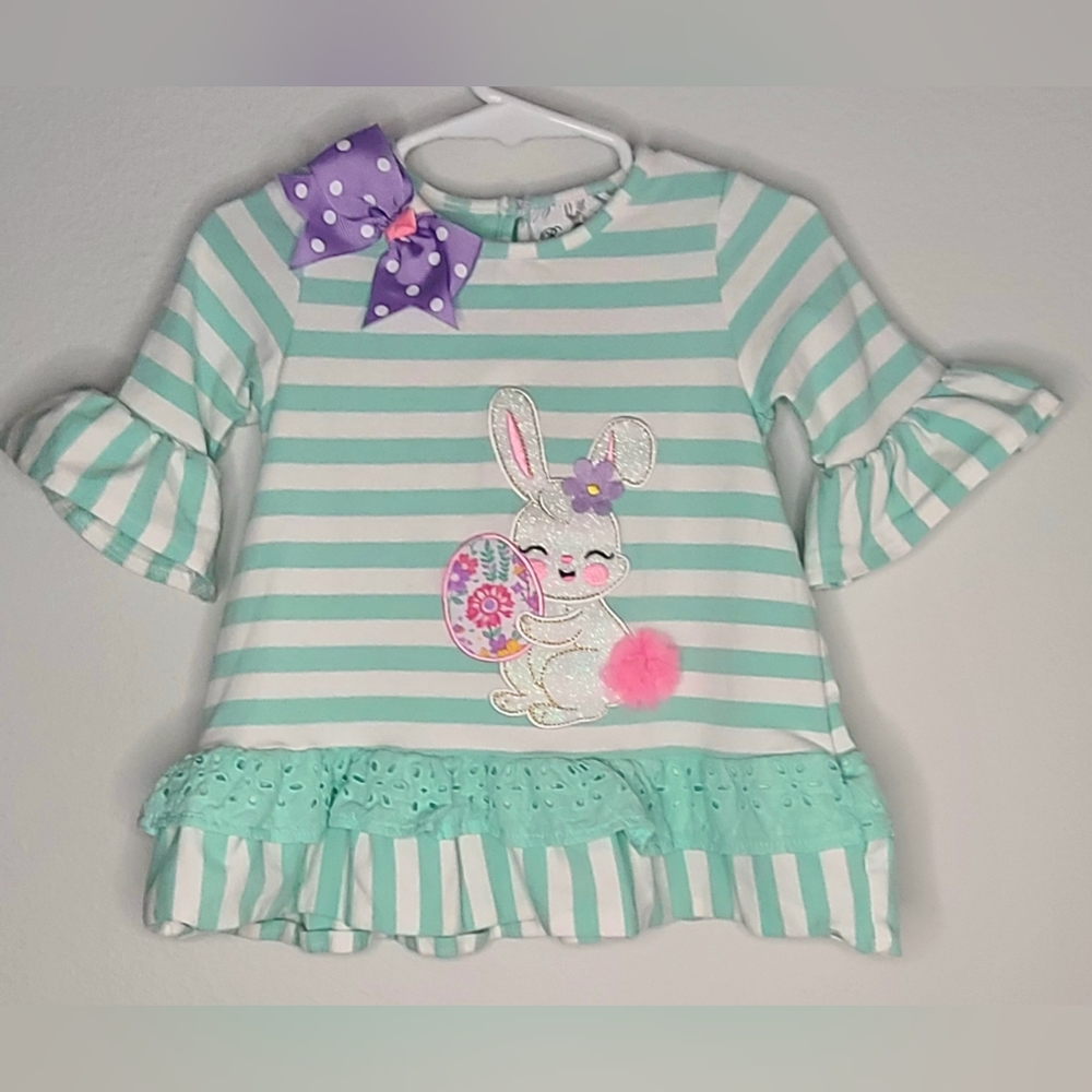 Rare Editions - Baby Girl's Easter Bunny Bow Lace Ruffle Top, Sz 18 M